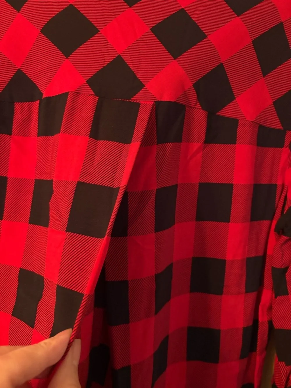 FDJ Red and Black Buffalo Plaid V-Neck Blouse - Picture 7 of 8